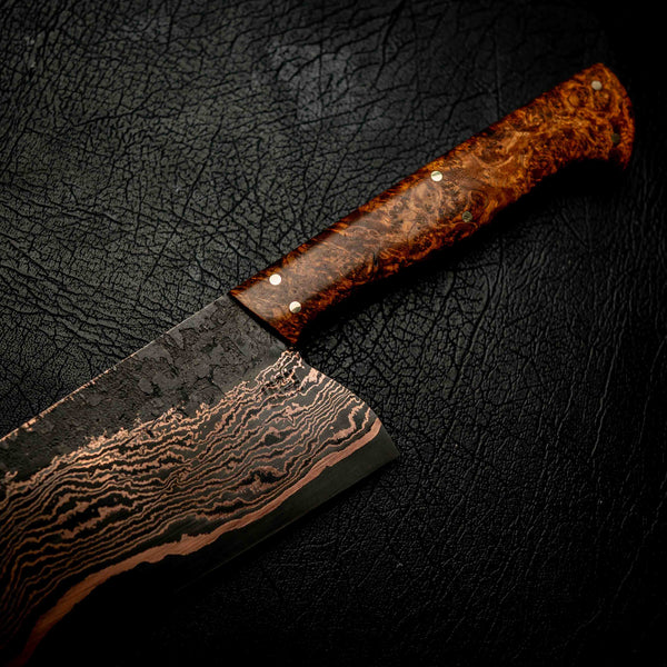Coppermascus Santoku - Golden Amboyna Burl Handle