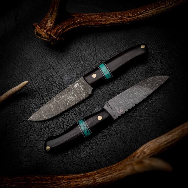 Bushcraft Knife — African Blackwood & Aqua TruStone