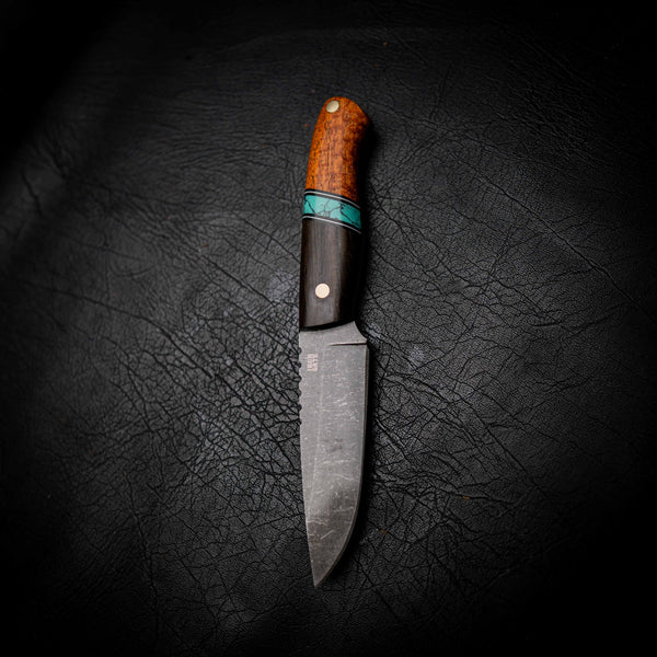 Bushcraft Knife — African Blackwood, Aqua TruStone & Afzelia Xylay