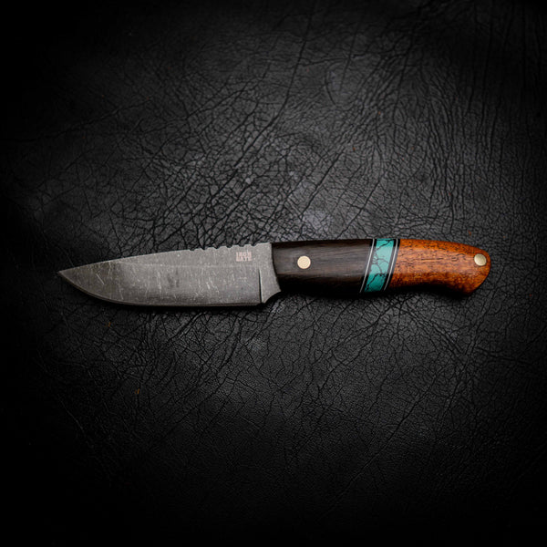 Bushcraft Knife — African Blackwood, Aqua TruStone & Afzelia Xylay