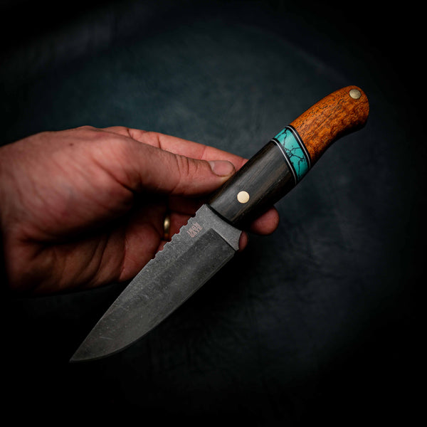 Bushcraft Knife — African Blackwood, Aqua TruStone & Afzelia Xylay