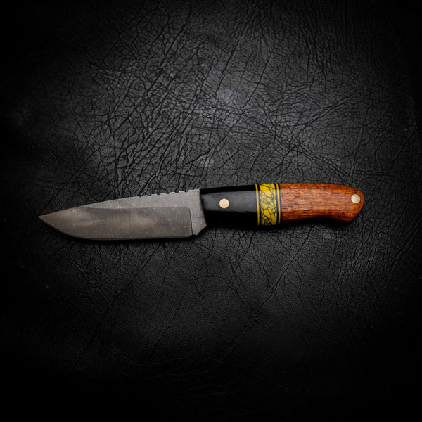 Bushcraft Knife — Black G10, Yellow TruStone & Afzelia Xylay