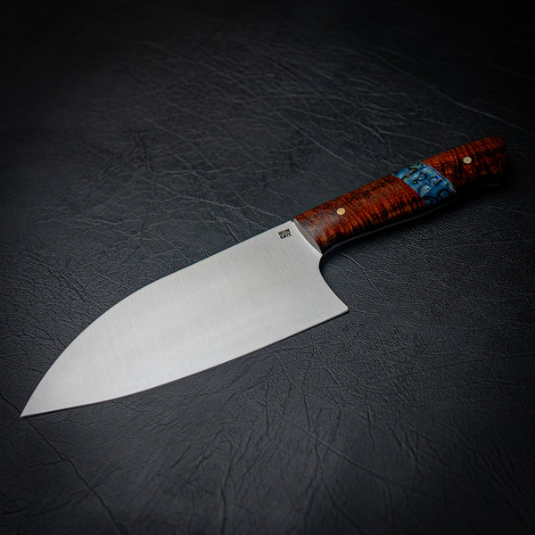 165mm Tall Santoku – 12C27 Steel with Ringed Gidgee & Abalone Inlay