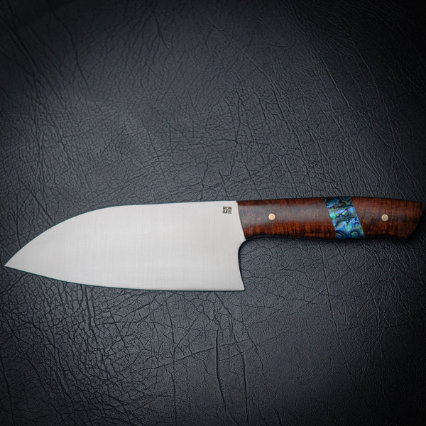 165mm Tall Santoku – 12C27 Steel with Ringed Gidgee & Abalone Inlay