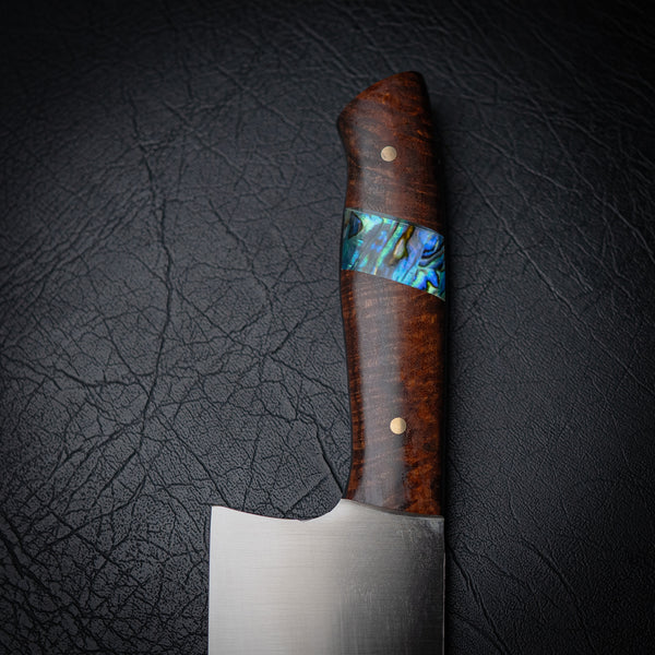 165mm Tall Santoku – 12C27 Steel with Ringed Gidgee & Abalone Inlay