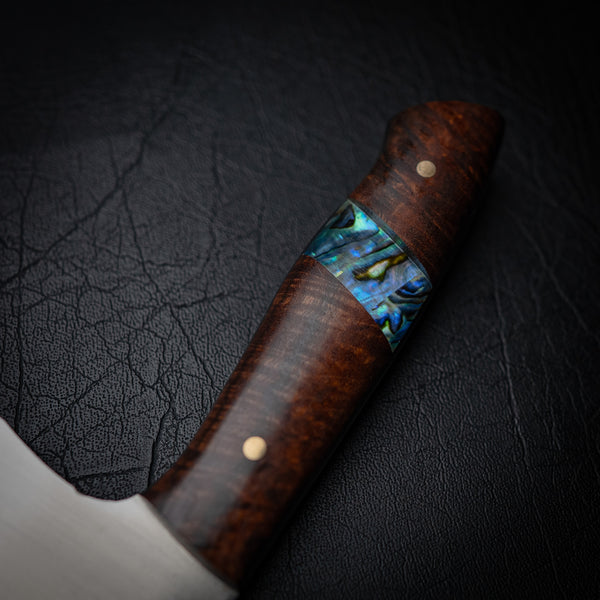 165mm Tall Santoku – 12C27 Steel with Ringed Gidgee & Abalone Inlay