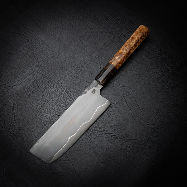 160mm San Mai Nakiri – Amboyna Burl & Buffalo Horn