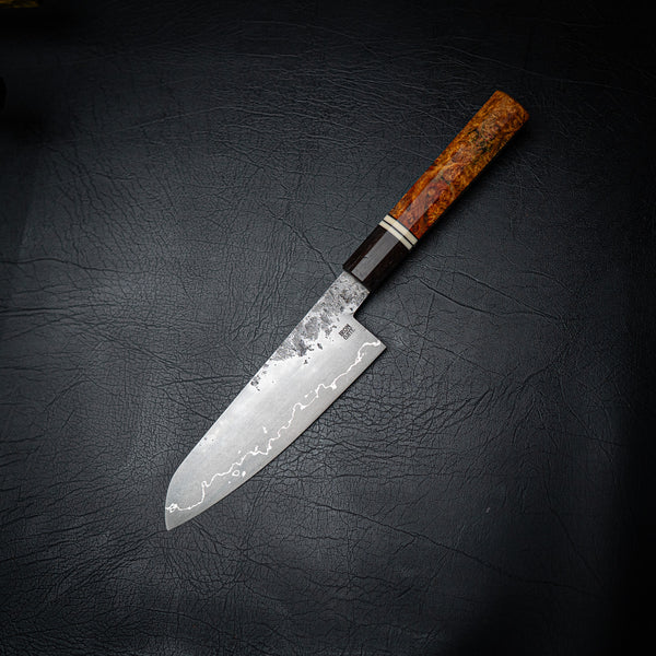 San Mai 52100 Gyuto – Dyed Maple Burl WA Handle
