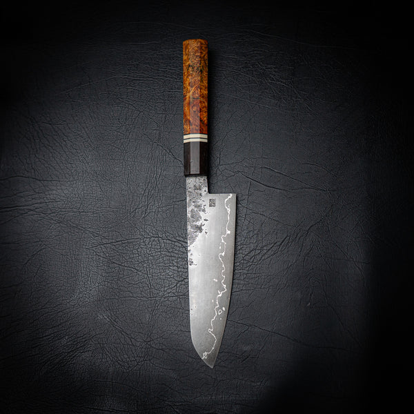 San Mai 52100 Gyuto – Dyed Maple Burl WA Handle