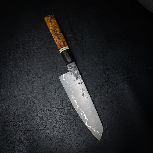 San Mai 52100 Gyuto – Dyed Maple Burl WA Handle