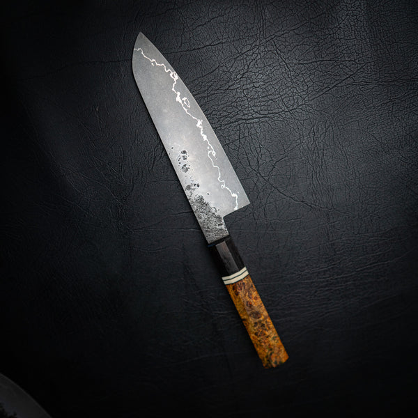 San Mai 52100 Gyuto – Dyed Maple Burl WA Handle