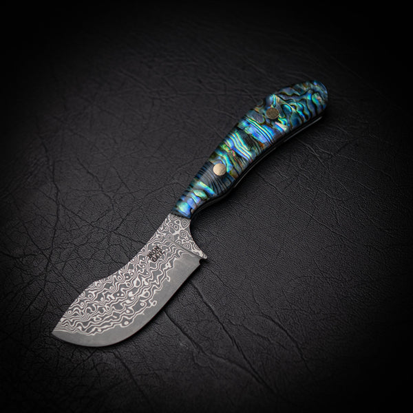 Ergo Skinner – Stainless San Mai Damascus with Abalone Shell Handle