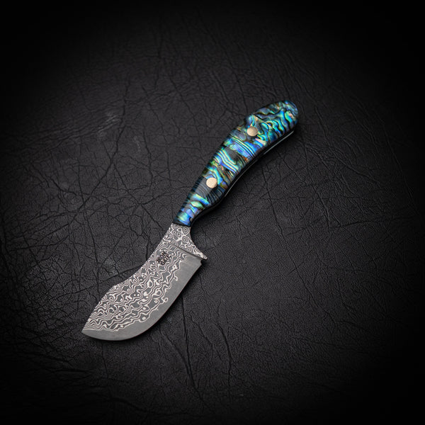 Ergo Skinner – Stainless San Mai Damascus with Abalone Shell Handle