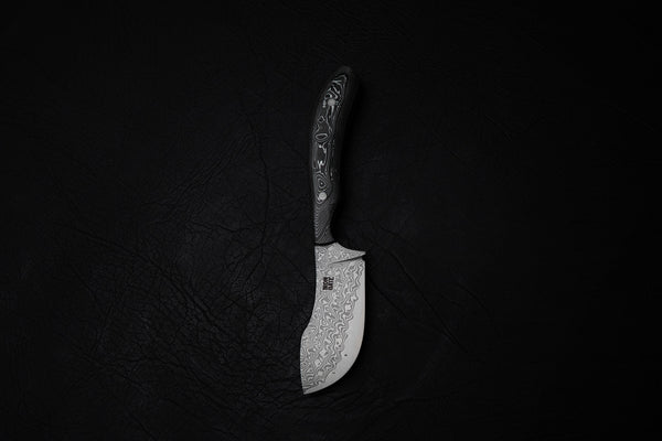 Ergo Skinner – Damascus Steel with Aluminium Foil Carbon Fiber