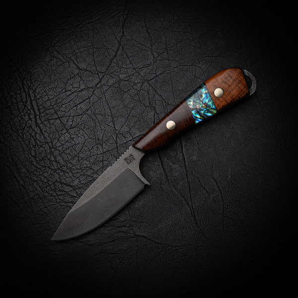 Ergo Skinner – N690 Steel with Gidgee, Tassie Blackwood & Abalone Inlay