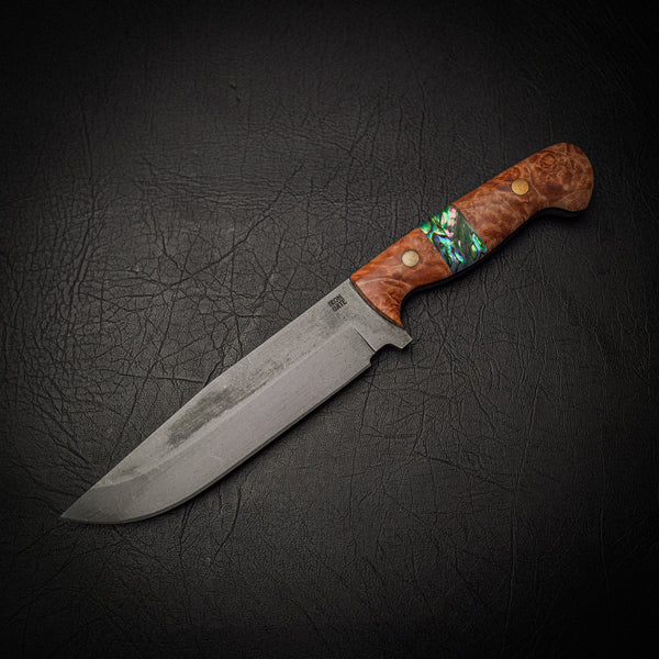 Bowie Knife – N690 Steel & Maple Burl with Abalone Shell Handle