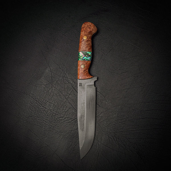 Bowie Knife – N690 Steel & Maple Burl with Abalone Shell Handle