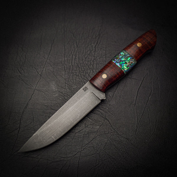 Long Bushcraft Knife – N690 Steel, Ringed Gidgee & Abalone