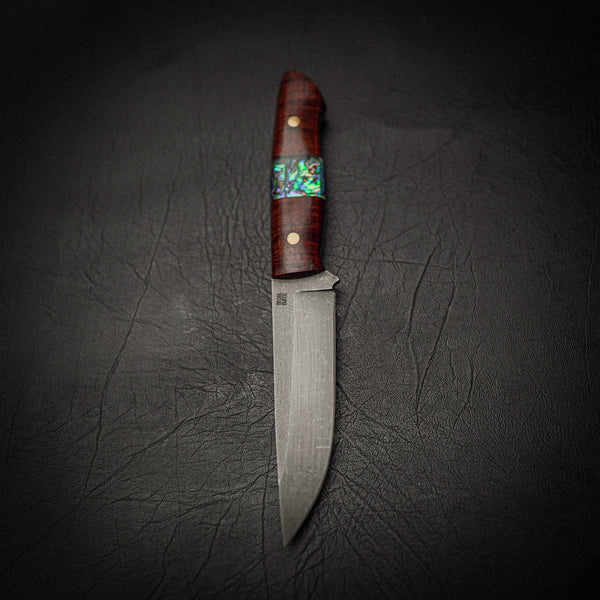 Long Bushcraft Knife – N690 Steel, Ringed Gidgee & Abalone