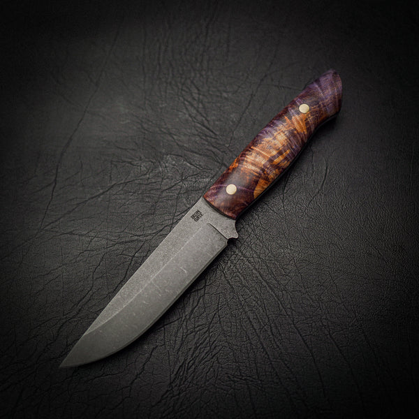Long Bushcraft Knife – N690 Steel & Purple Maple Burl