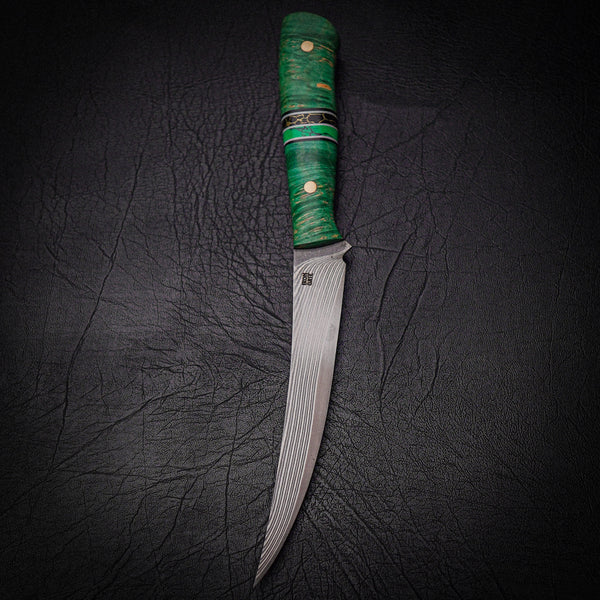 Curved Fillet Knife – Stainless Damascus San Mai