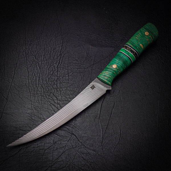 Curved Fillet Knife – Stainless Damascus San Mai