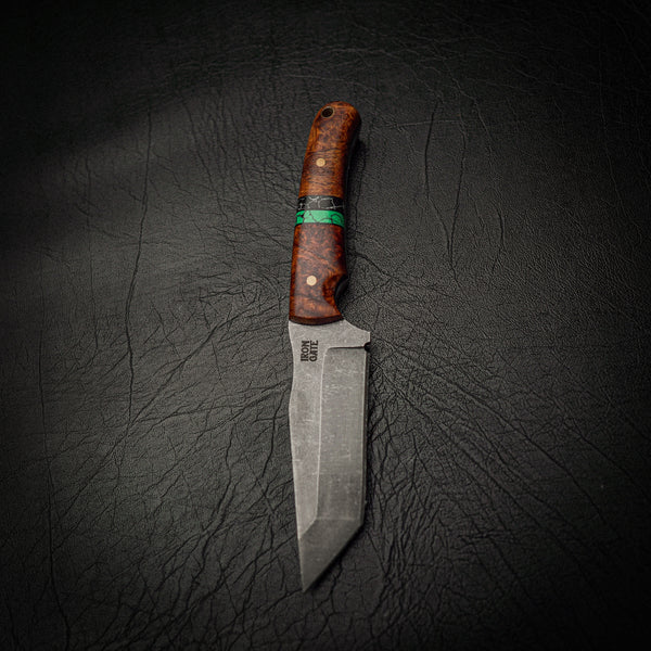Stonewashed Tanto with Segmented Amboyna Burl Handle