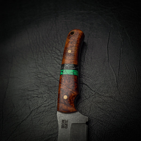 Stonewashed Tanto with Segmented Amboyna Burl Handle