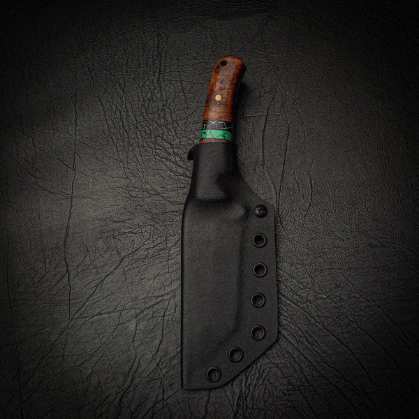 Stonewashed Tanto with Segmented Amboyna Burl Handle