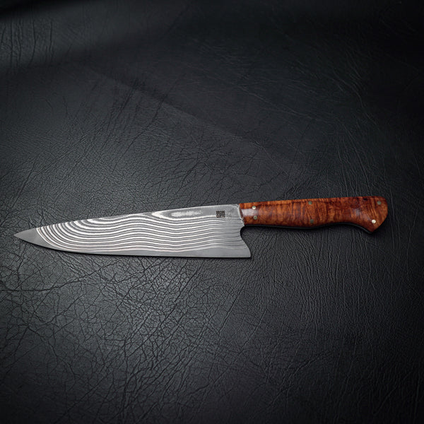 70-Layer Stainless Damascus Chef Knife with Ringed Gidgee Handle