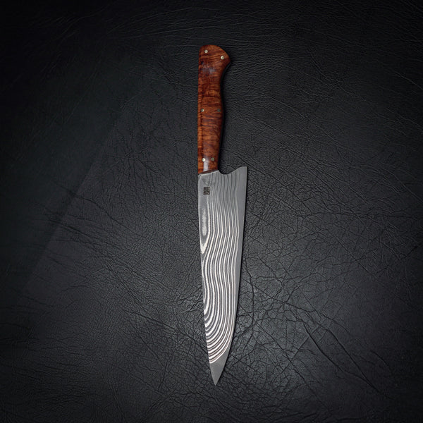 70-Layer Stainless Damascus Chef Knife with Ringed Gidgee Handle