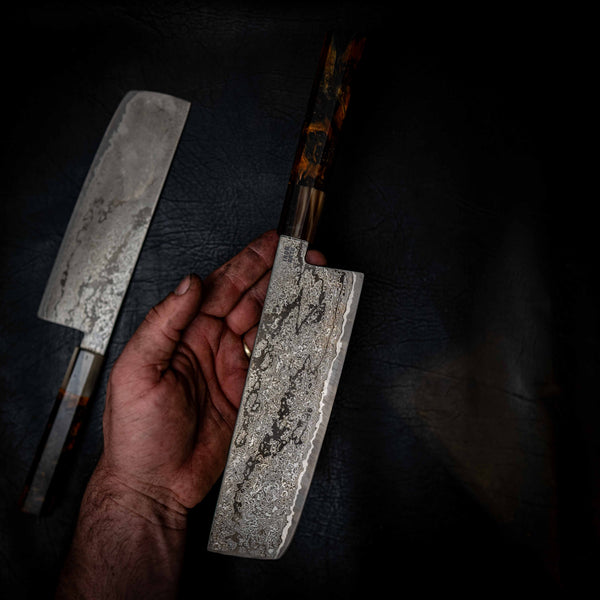 M390 San Mai Nakiri, Stabilised & Dyed Birch