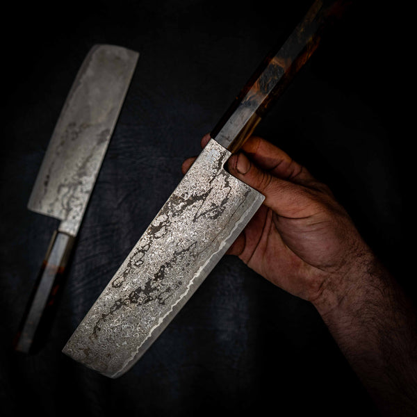 M390 San Mai Nakiri, Stabilised & Dyed Birch