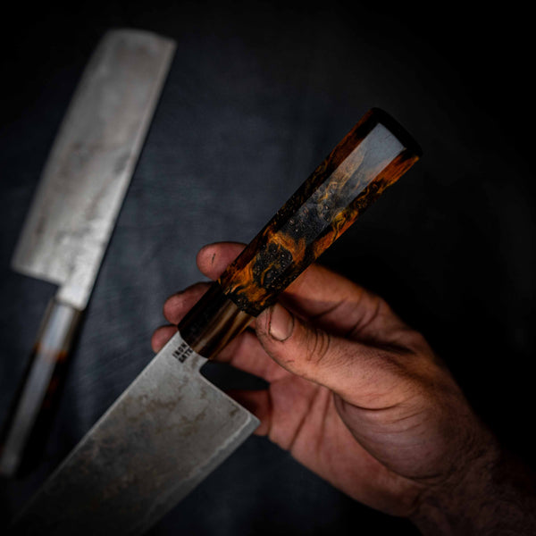 M390 San Mai Nakiri, Stabilised & Dyed Birch