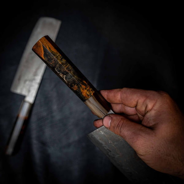 M390 San Mai Nakiri, Stabilised & Dyed Birch
