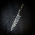 Stainless Raindrop Damascus Gyuto (Chef) — Black Dyed Birch