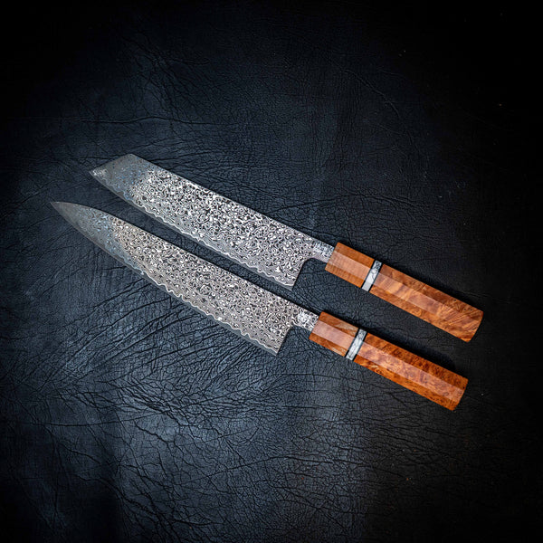 Stainless Raindrop Damascus Kitchen Pair — Kiritsuke & Gyuto