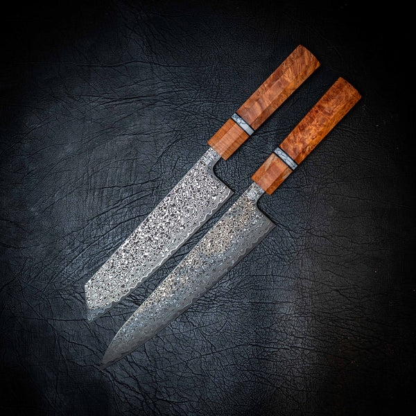 Stainless Raindrop Damascus Kitchen Pair — Kiritsuke & Gyuto
