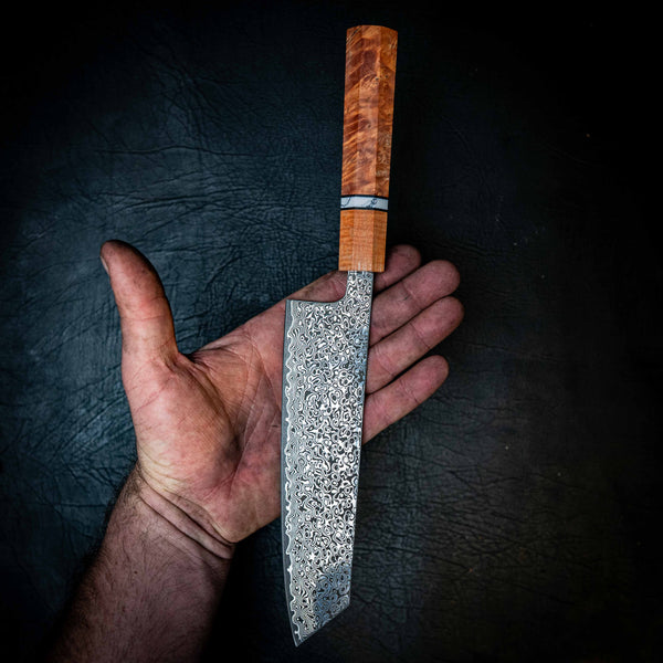 Stainless Raindrop Damascus Kitchen Pair — Kiritsuke & Gyuto
