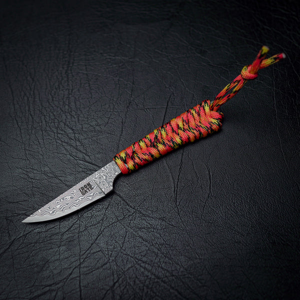 Damascus Paracord Utility Knife (Yellow, Orange, Black)