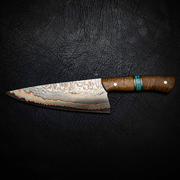 Chef Knife — Coppermascus San Mai | Figured Acacia & TruStone