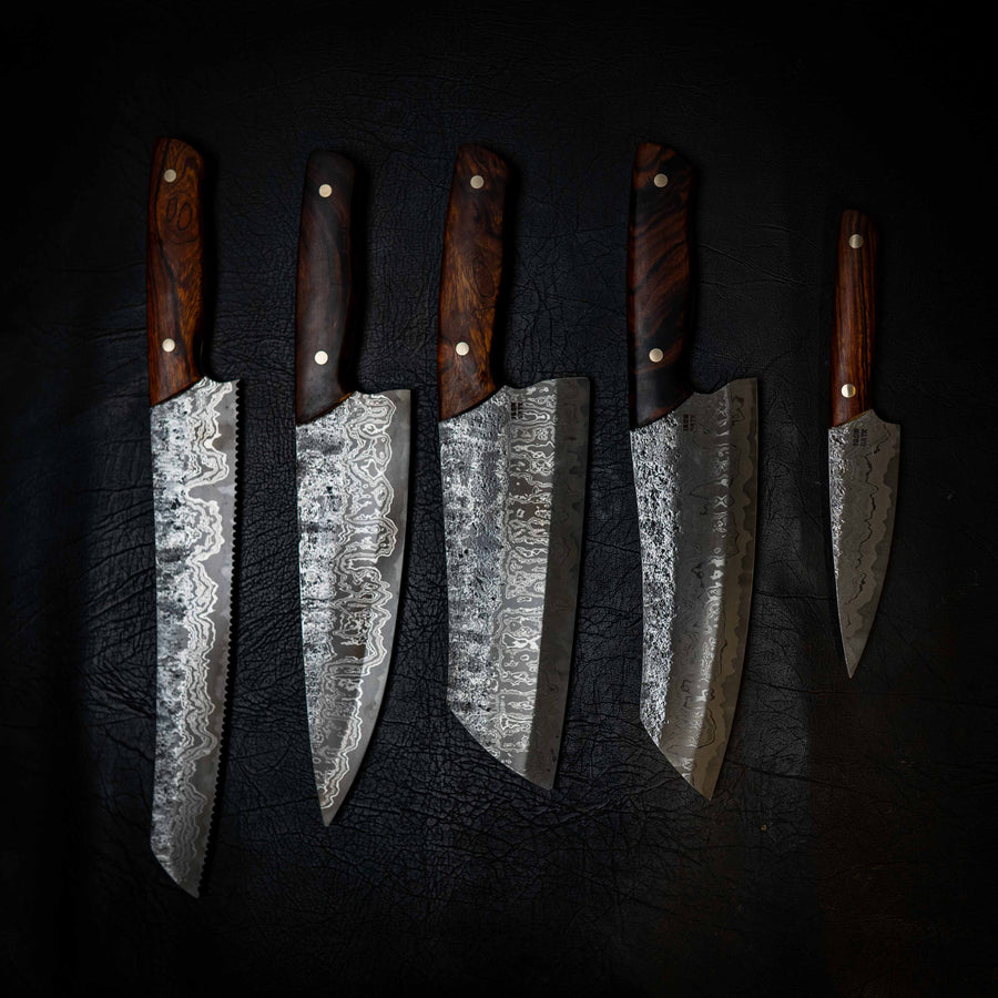 5-Piece Kitchen Set | Stainless Damascus San Mai, Arizona Ironwood