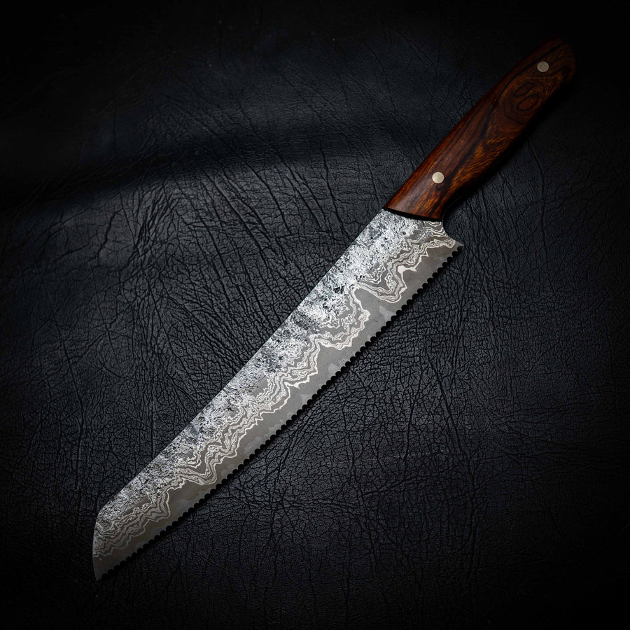Bread Knife | Stainless Damascus San Mai, Arizona Ironwood