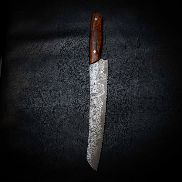 Pre-Order — Bread Knife | Stainless Damascus San Mai, Arizona Ironwood