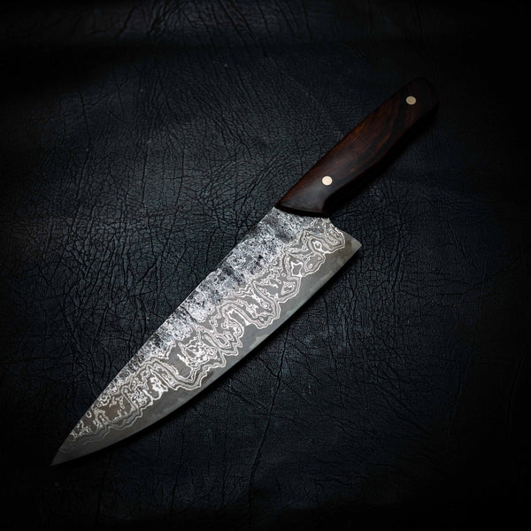 Pre-Order — Chef Knife | Stainless Damascus San Mai, Arizona Ironwood