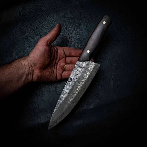 Pre-Order — Chef Knife | Stainless Damascus San Mai, Arizona Ironwood