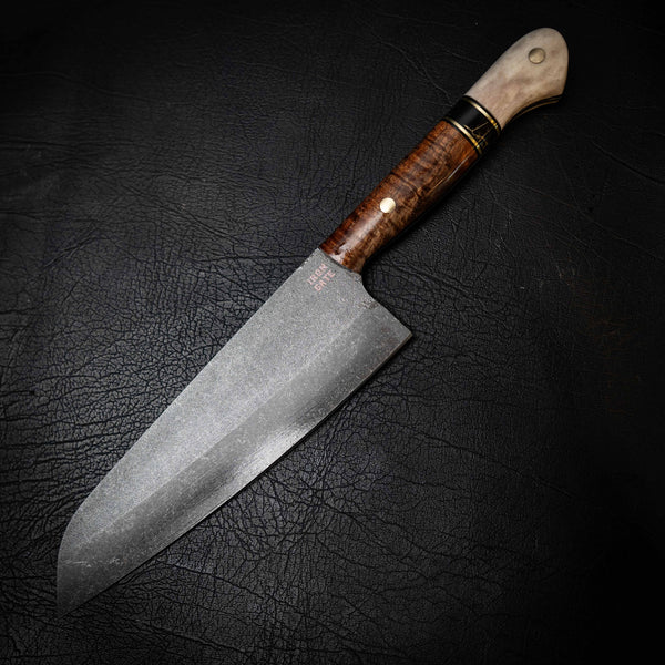Santoku Knife – Stonewashed N690 | Tassie Blackwood, TruStone & Deer Antler
