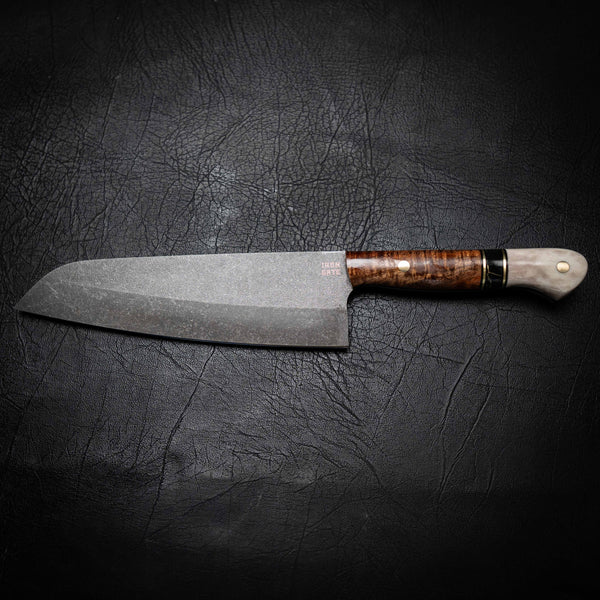 Santoku Knife – Stonewashed N690 | Tassie Blackwood, TruStone & Deer Antler