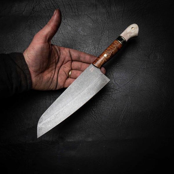 Santoku Knife – Stonewashed N690 | Tassie Blackwood, TruStone & Deer Antler