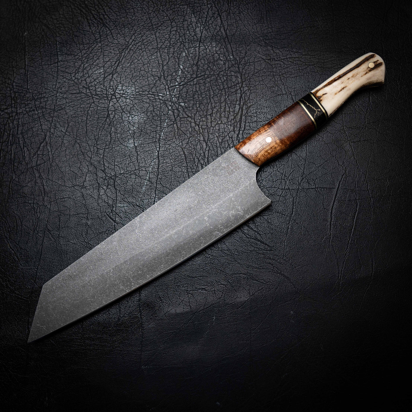 Kiritsuke Knife – Stonewashed N690 | Tassie Blackwood, TruStone & Deer Antler